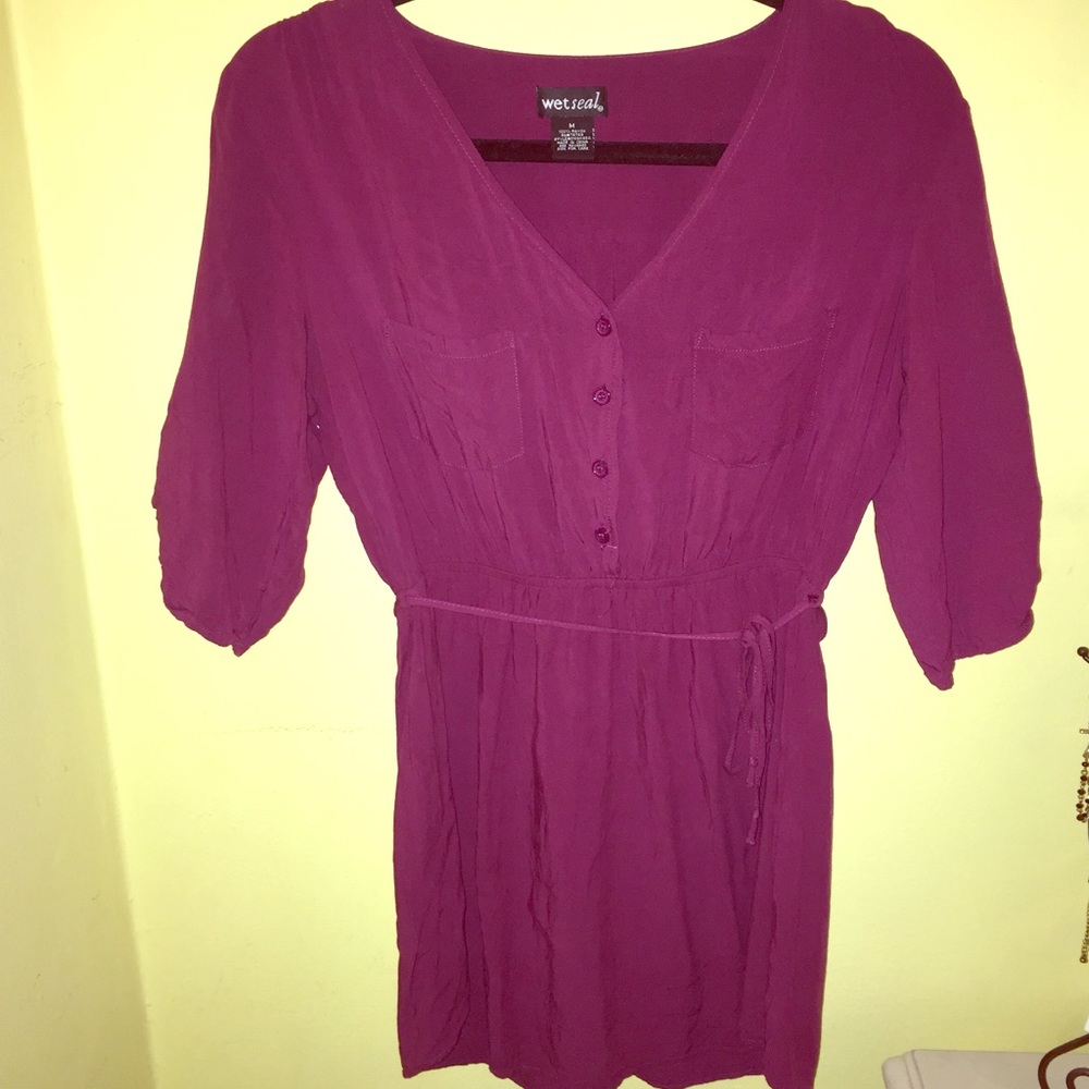 Maroon 3/4 sleeve shirt dress